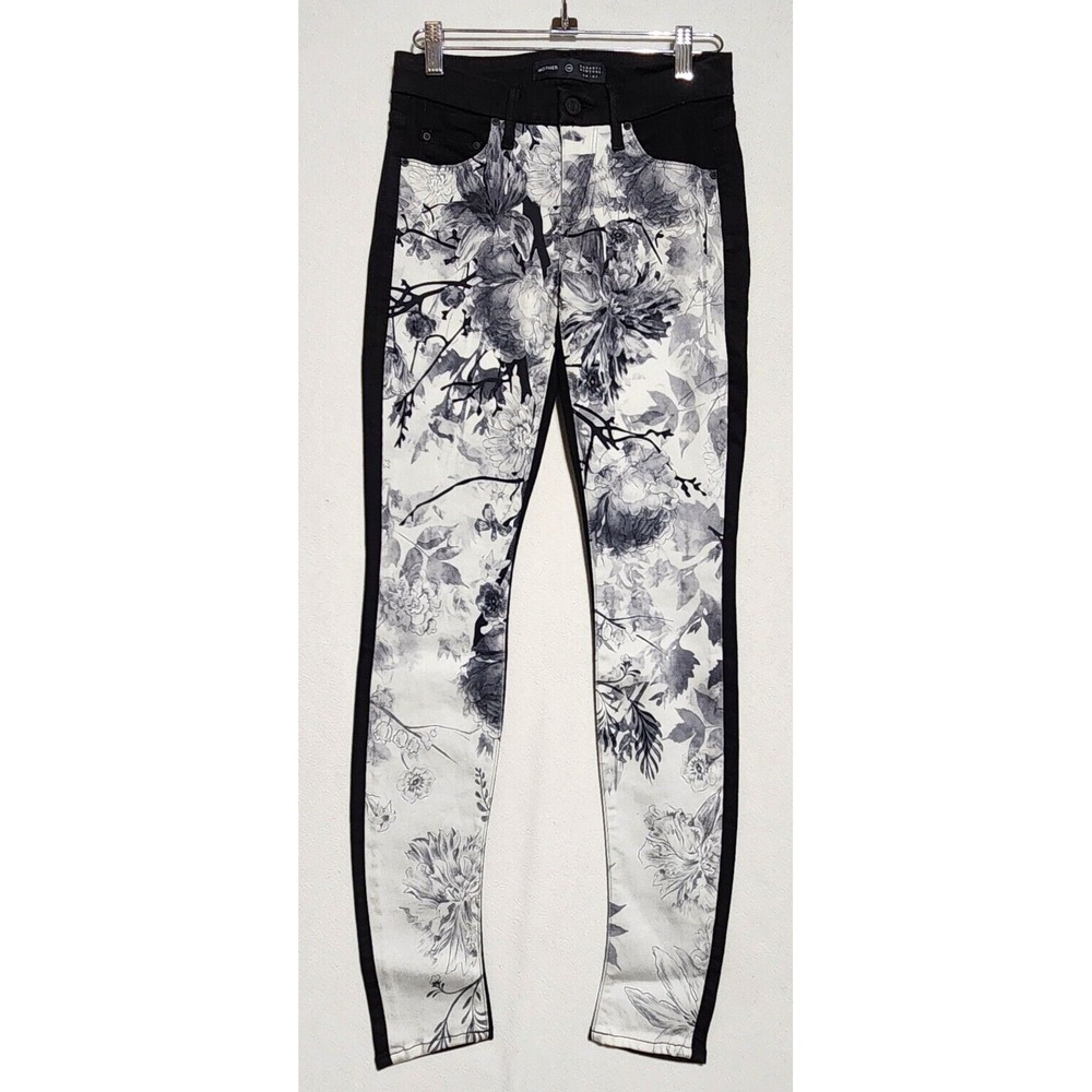 Mother Denim x Barneys The Looker Skinny Jeans Floral Black White Sz 24 US Made